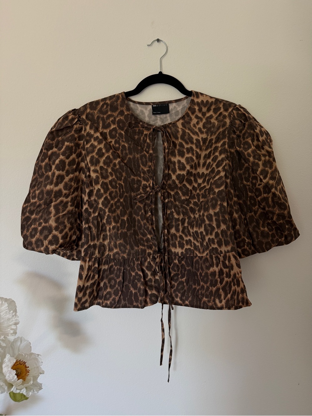ASOS Brown Leopard Print Puff Sleeve Blouse